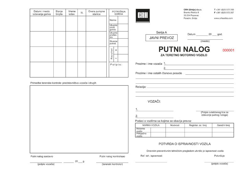Putni nalog za teretno motorno vozilo - CEM - priprema