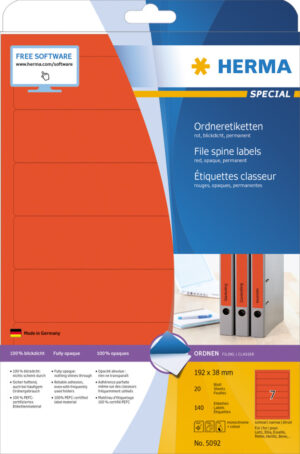 Etikete 192×38, za uski registrator A4/7 1/20 crve