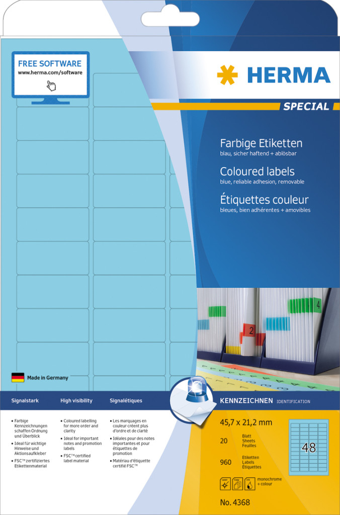 Etikete 45,7X21, zaobljene ivice A4/48 1/20 plava