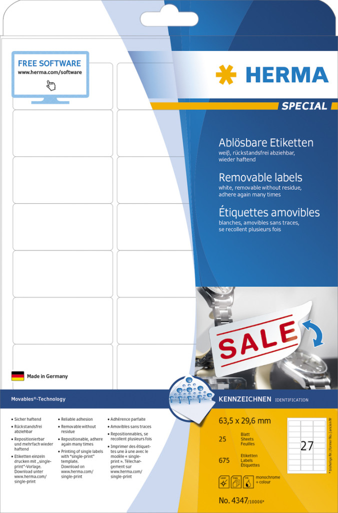 Etikete 63X29,6 A4/27 1/25 removable Etikete 63X29,6 A4/27 1/25 removable