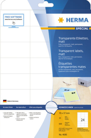 Etikete 70X37 A4/24 1/25 transparent