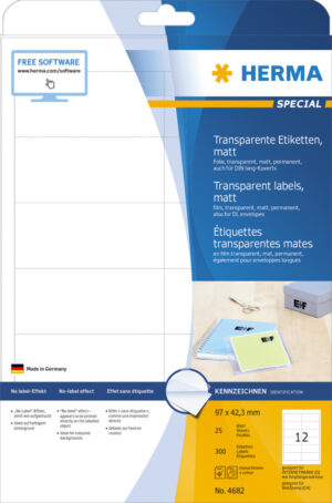 Etikete 97,0×42,3 A4/12 1/25 transparent