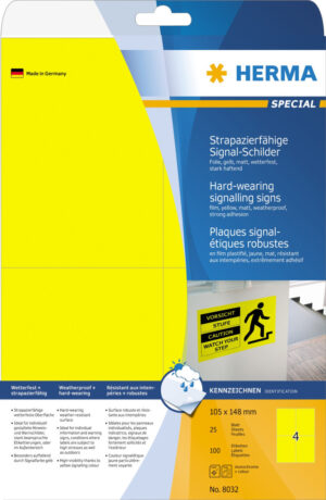 Etikete SIGNAL vodootporne,  105×148 A4 1/25 žuta
