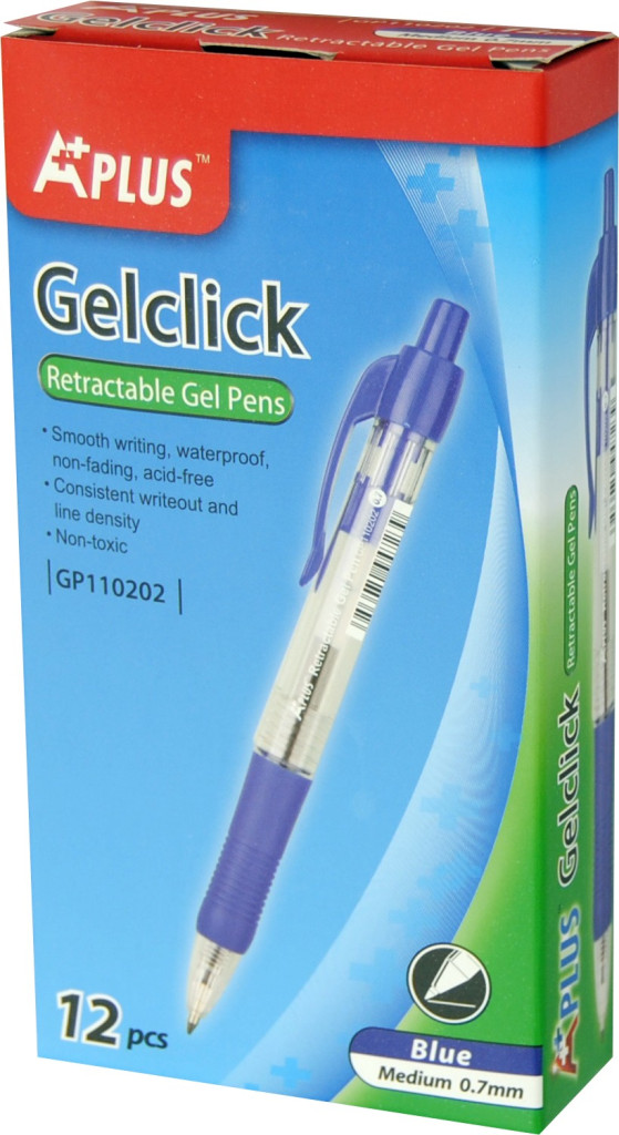 Gel roler GP110202 sa push mehanizmom 0,7 mm, gumeni grip plava