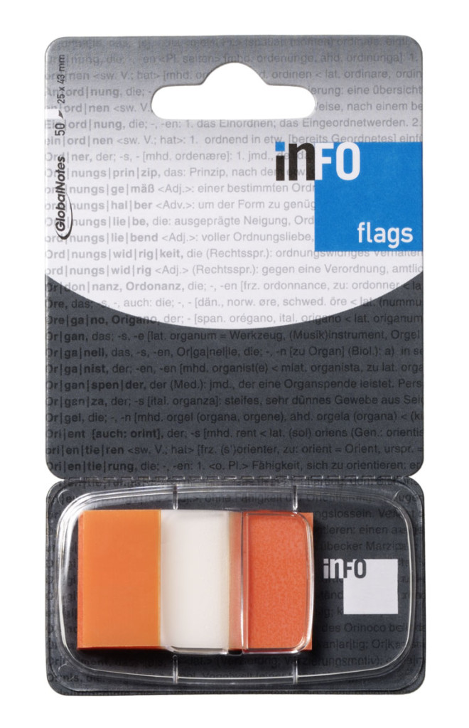 Page marker INFO FLAGS 25x43 mm, 50l transparent narandžasta