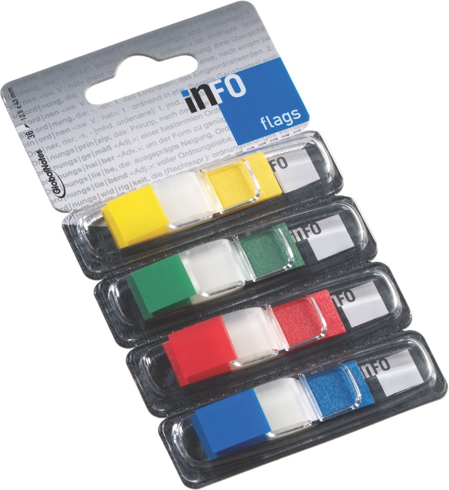 Page marker INFO FLAGS 4x12,5x43 mm, 4x36l transparent +4 boje sortirano