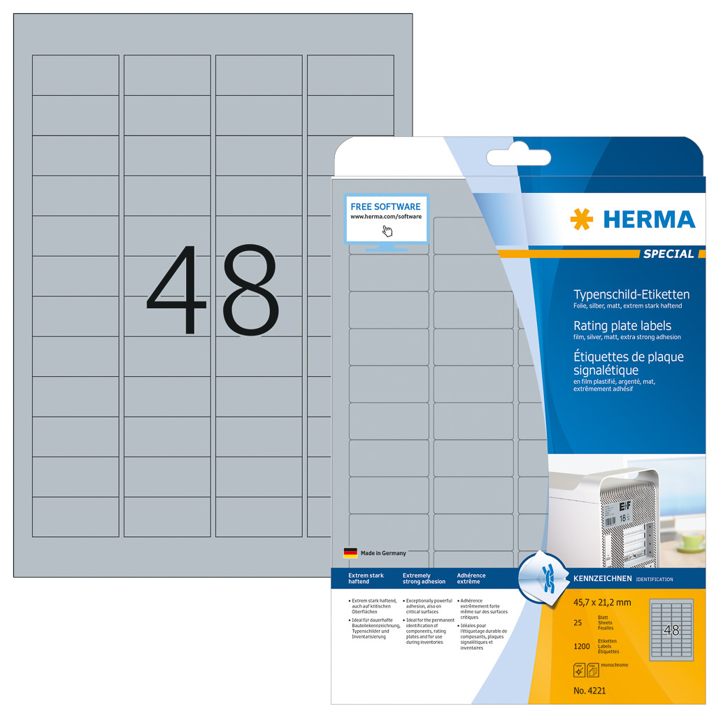 Etikete 45,7x21,2 A4/48 1/25 aluminium look Etikete 45,7x21,2 A4/48 1/25 aluminium look