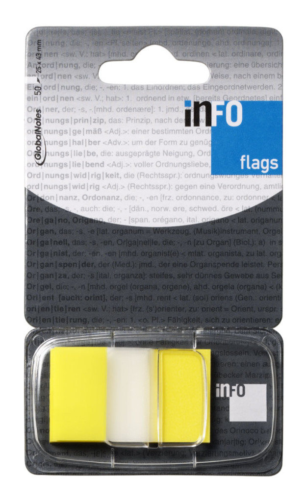 Page marker INFO FLAGS 25x43 mm, 50l transparent žuta