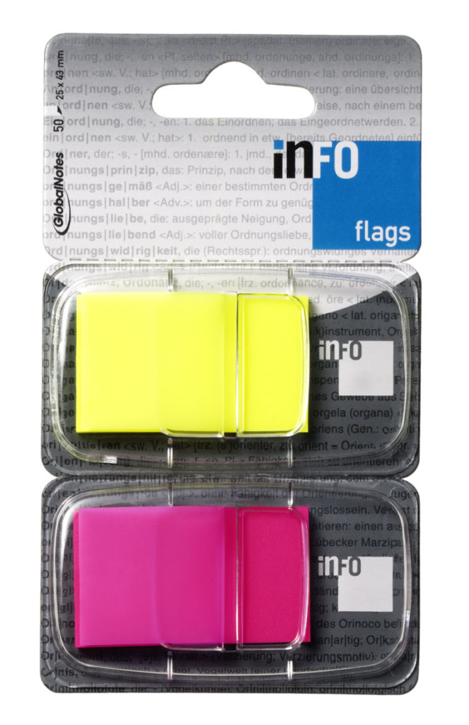 Page marker INFO FLAGS 2x25x43 mm, 2x50l žuto-roze