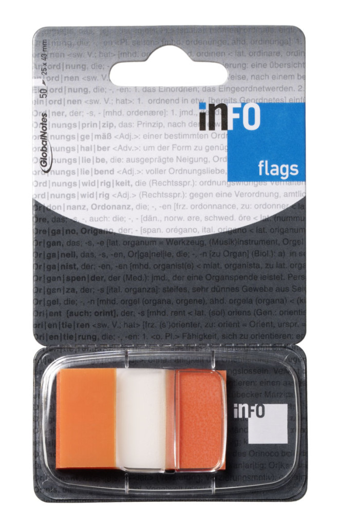 Page marker INFO FLAGS 25x43 mm, 50l transparent žuta