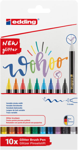 Brush flomasteri E-1340, 1-6 mm glitter set 1/10 sortirano