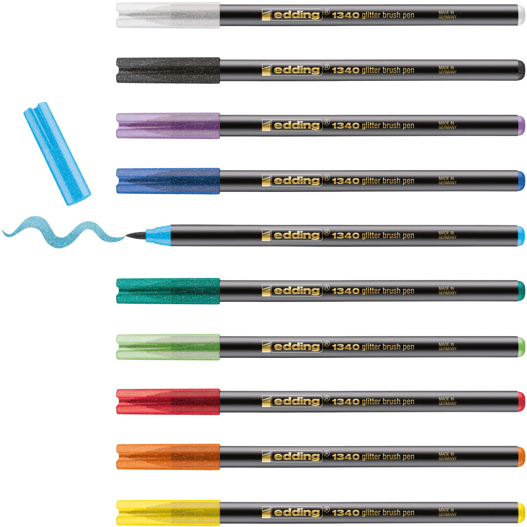 Brush flomasteri E-1340, 1-6 mm glitter set 1/10 sortirano